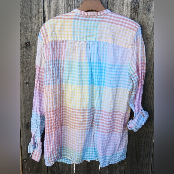 Land's End linen pastel gingham check shirt L - Picture 4 of 4
